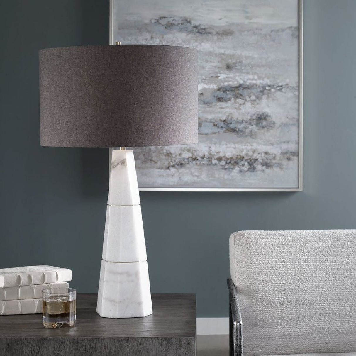 White Conical Marble Table Lamp by Uttermost Citadel, alternate view 2