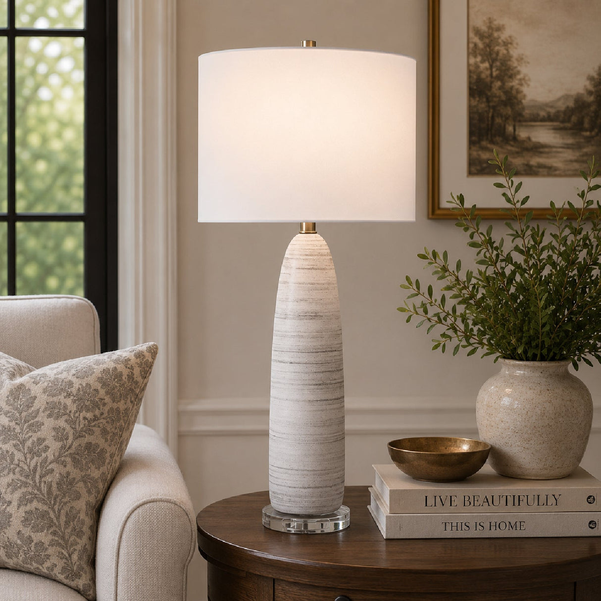 Modern European furniture - White Glazed Ceramic Table Lamp by Uttermost Levadia - www.oroa.com