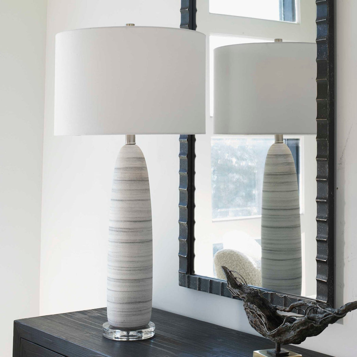 Modern European furniture - White Glazed Ceramic Table Lamp by Uttermost Levadia - www.oroa.com