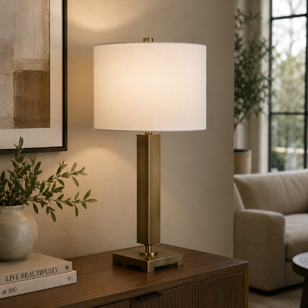 Antique Brass Column Table Lamp by Uttermost Duomo, alternate view 2