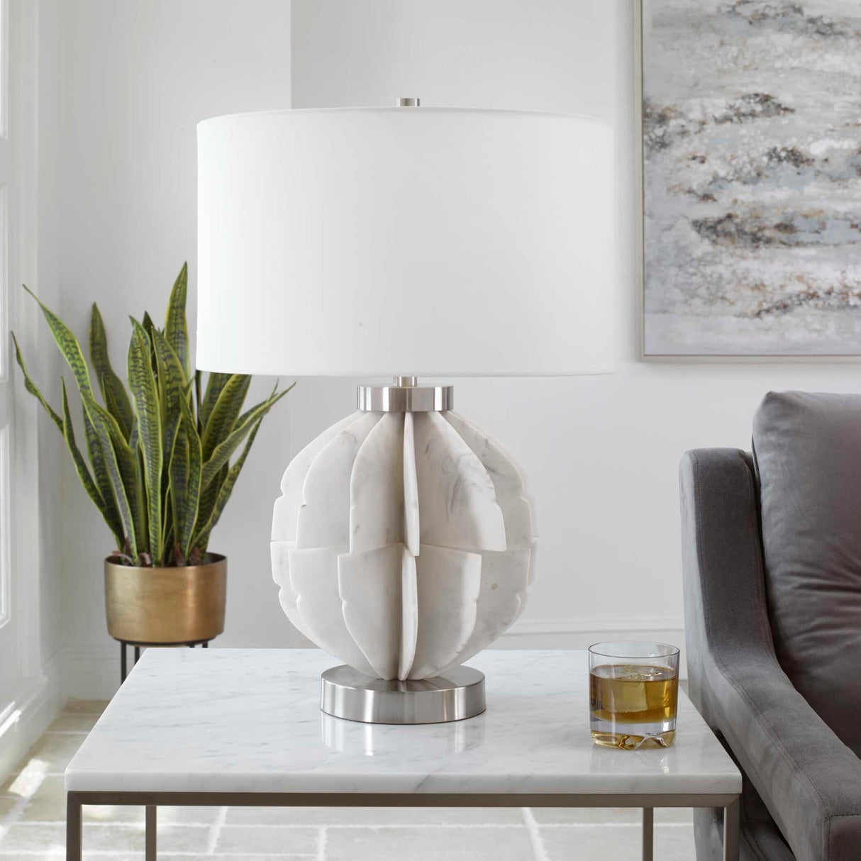 White Marble Look Table Lamp by Uttermost Repetition, alternate view 2