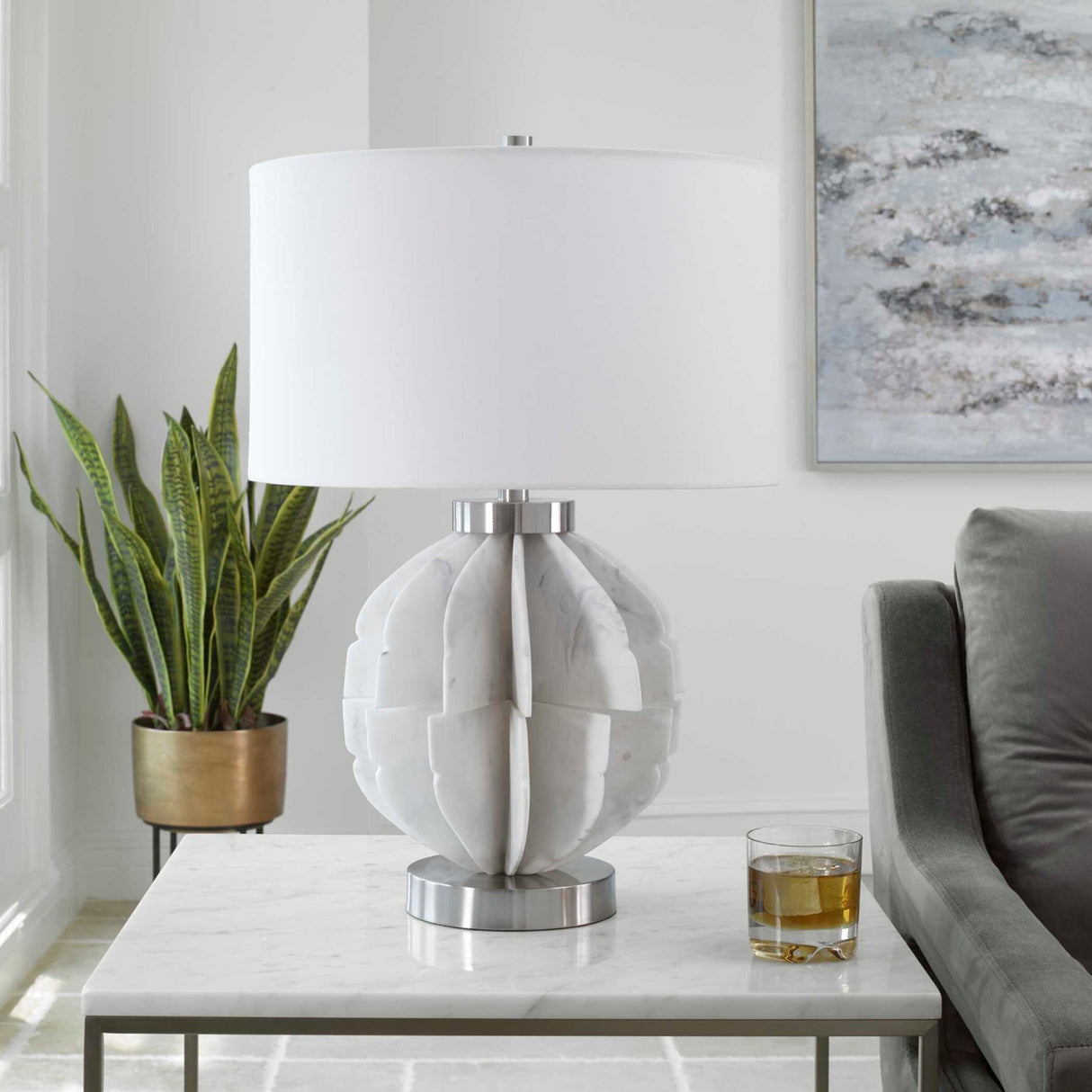 White Marble Look Table Lamp by Uttermost Repetition, alternate view 7
