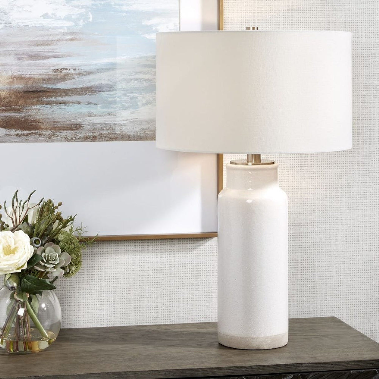 Modern European furniture - Glazed White Ceramic Table Lamp by Uttermost Albany - www.oroa.com