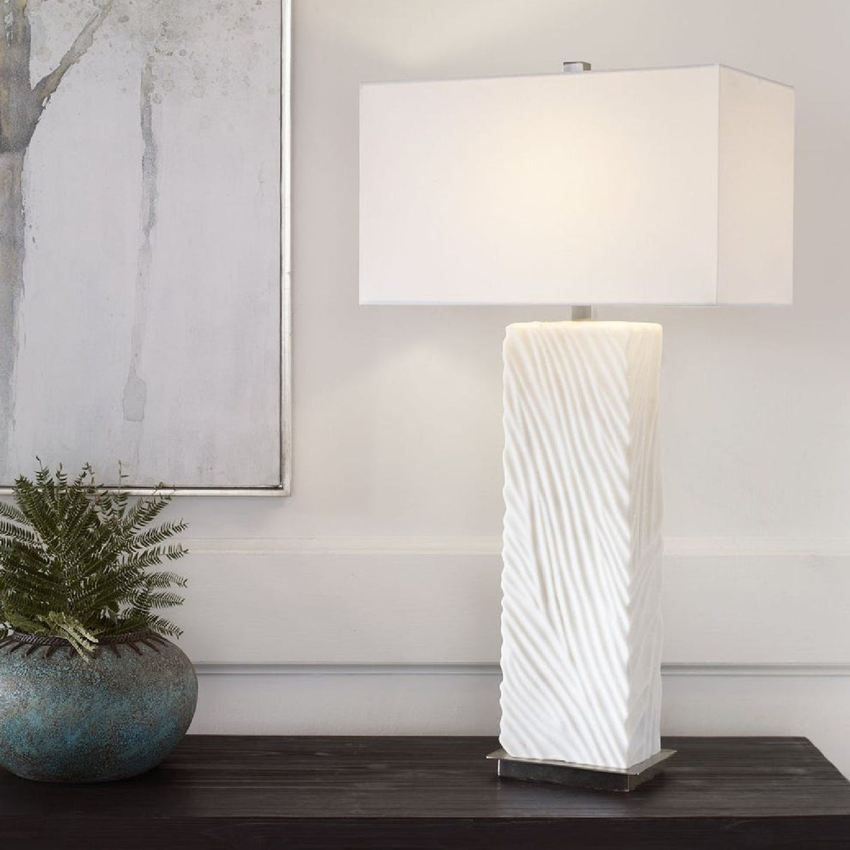 Modern European furniture - Carved White Stone Table Lamp by Uttermost Pillar - www.oroa.com
