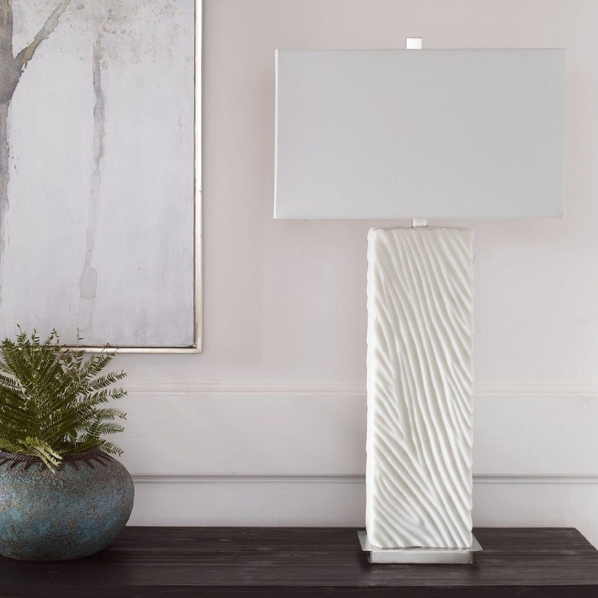 Modern European furniture - Carved White Stone Table Lamp by Uttermost Pillar - www.oroa.com