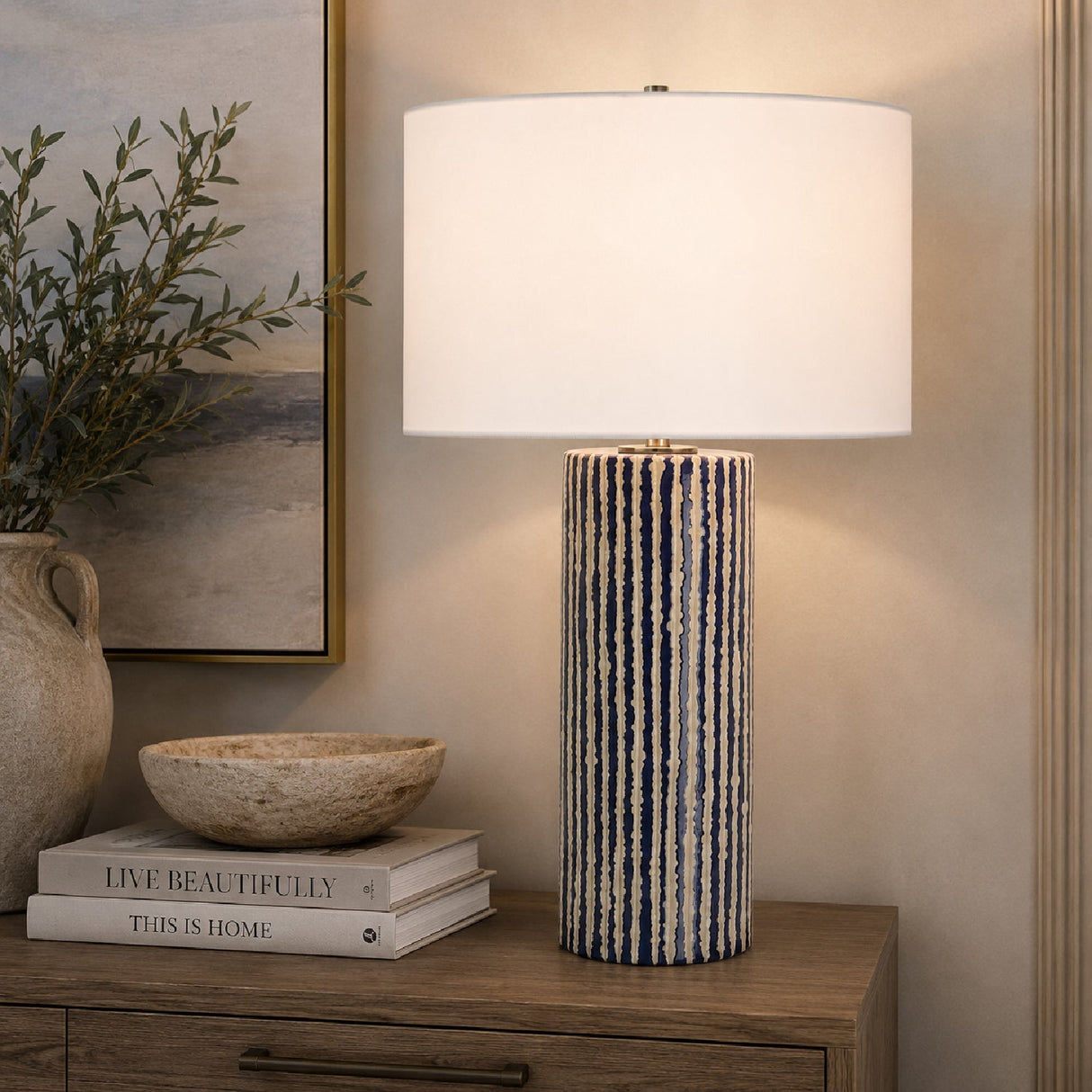 Modern European furniture - Glazed Stripes Ceramic Table Lamp by Uttermost Havana - www.oroa.com