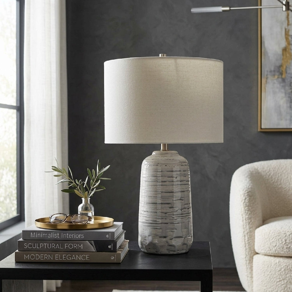 Gray Dripped Ceramic Table Lamp by Uttermost Cyclone, alternate view 2