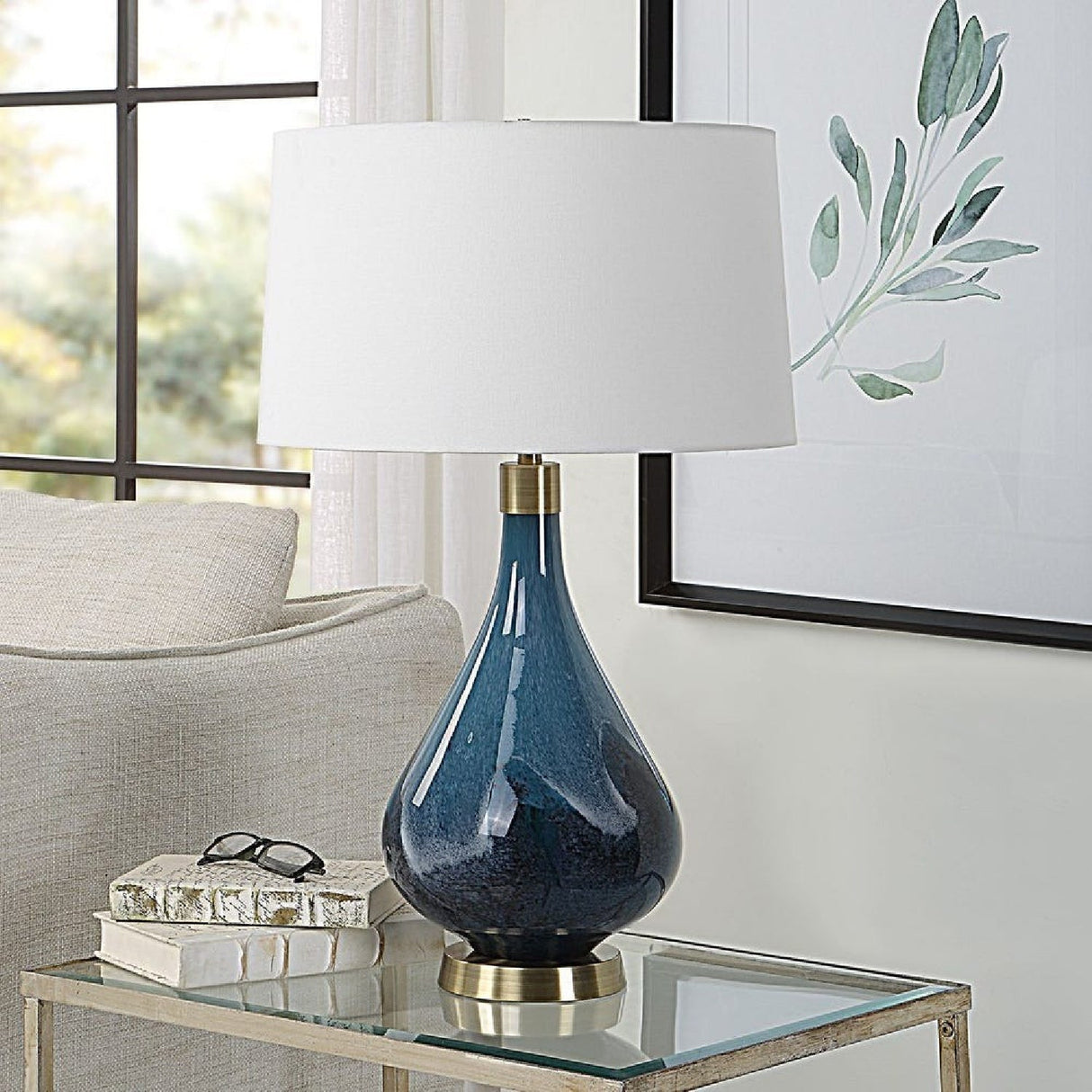 Modern European furniture - Blue Art Glass Table Lamp by Uttermost Riviera - www.oroa.com