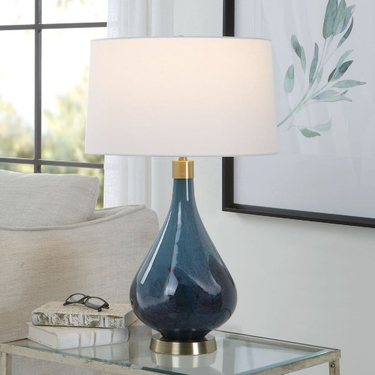 Modern European furniture - Blue Art Glass Table Lamp by Uttermost Riviera - www.oroa.com