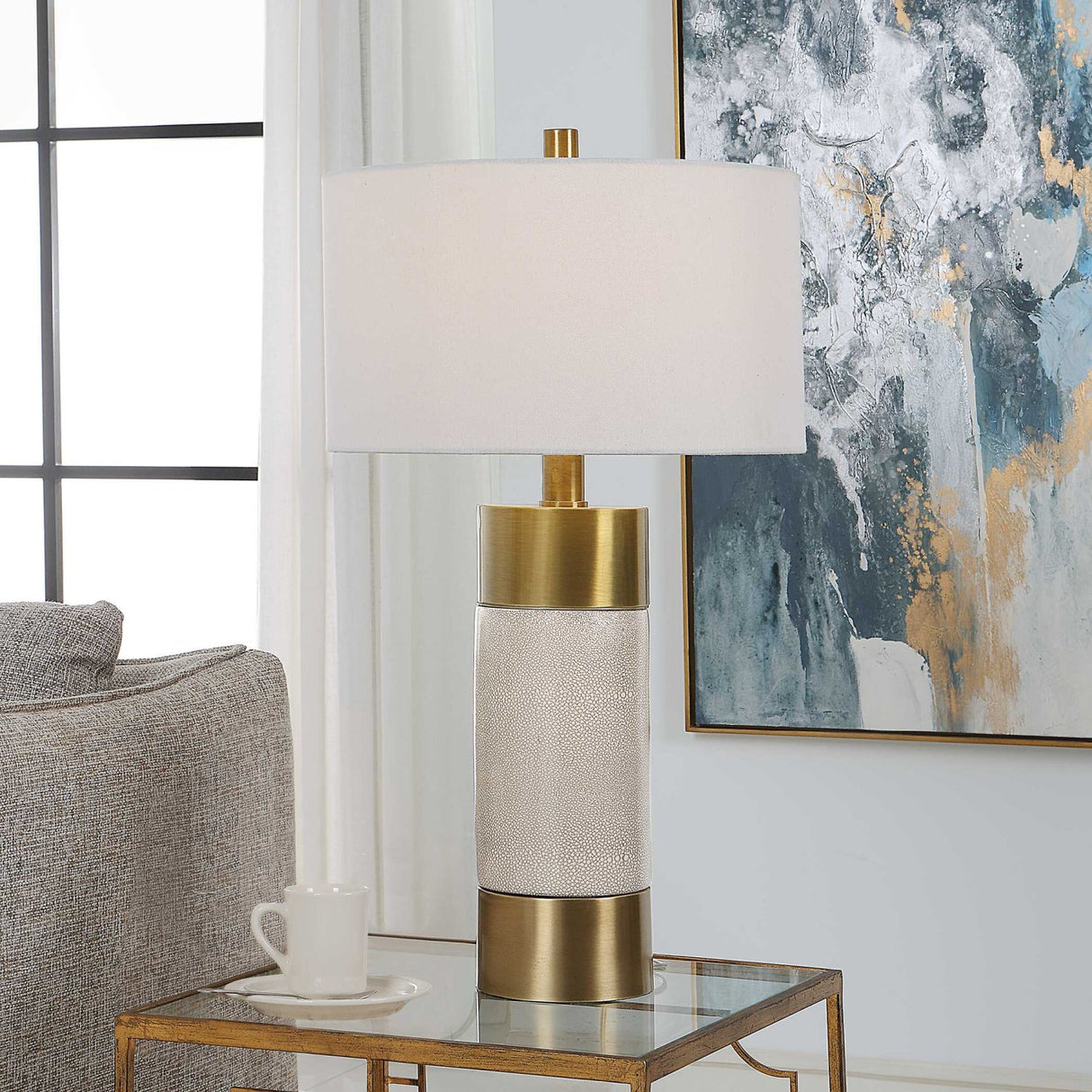 Modern European furniture - White Crackled Ceramic Table Lamp by Uttermost Adelia - www.oroa.com