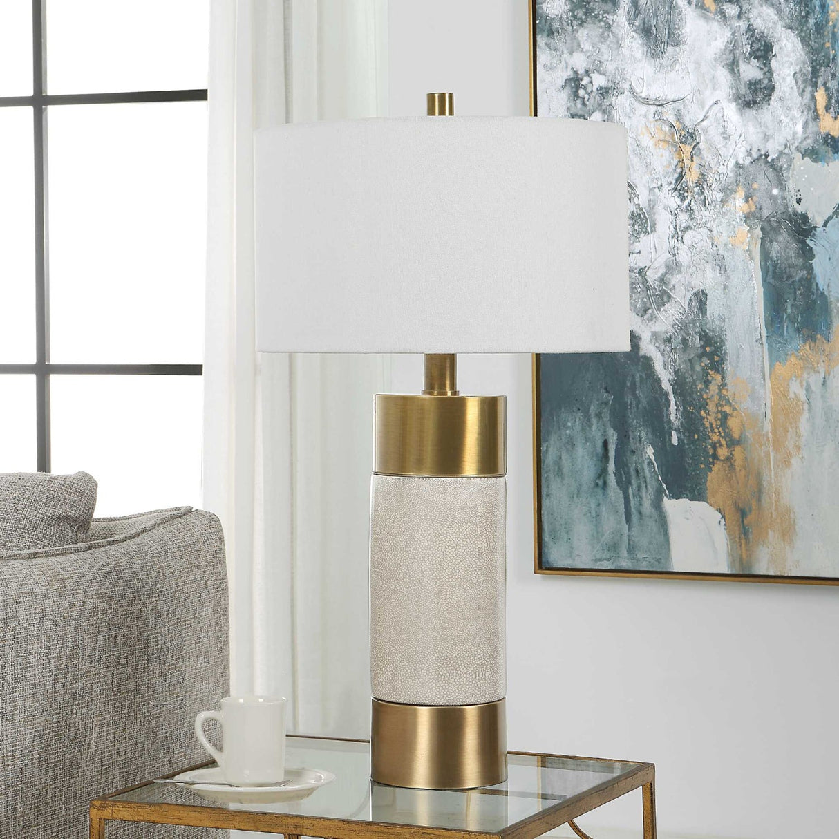 Modern European furniture - White Crackled Ceramic Table Lamp by Uttermost Adelia - www.oroa.com
