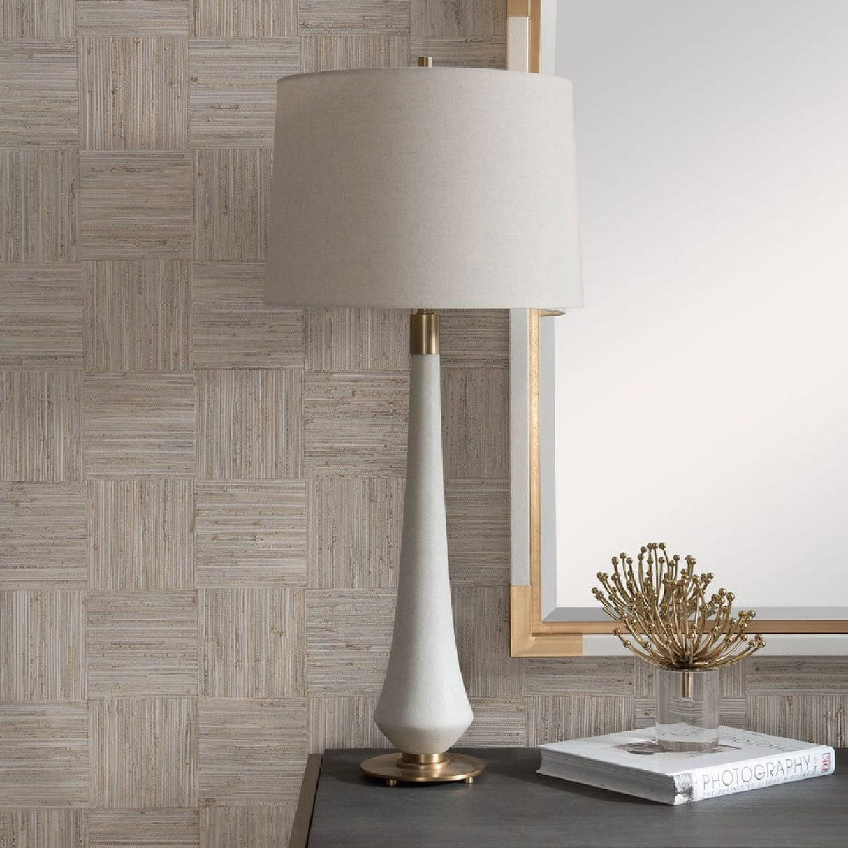 Modern European furniture - Tapered White Stone Table Lamp by Uttermost Marille - www.oroa.com