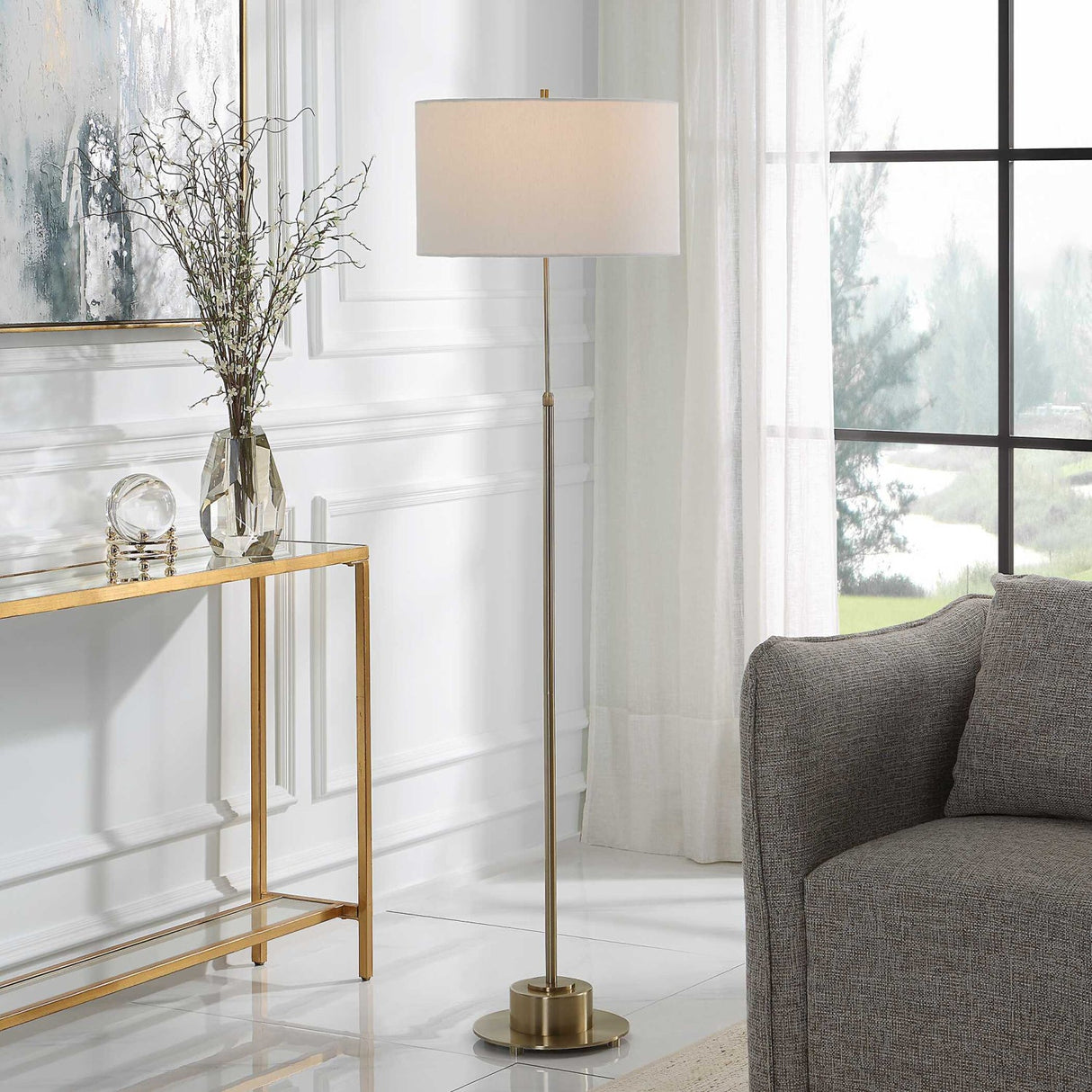 Modern European furniture - Antique Brass Adjustable Floor Lamp - www.oroa.com