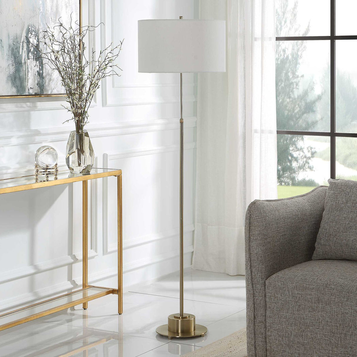 Modern European furniture - Antique Brass Adjustable Floor Lamp - www.oroa.com