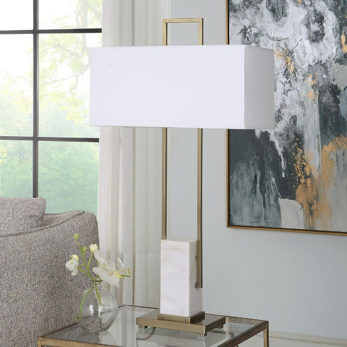 Modern European furniture - White Marble Pillar Table Lamp by Uttermost Column - www.oroa.com