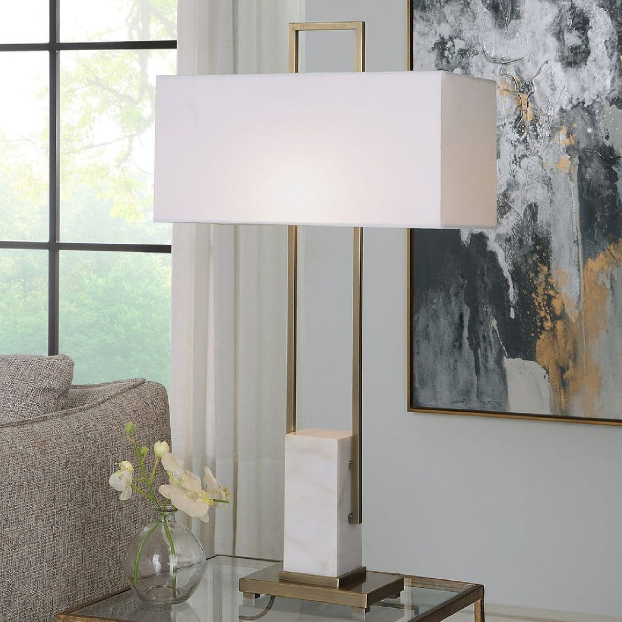 Modern European furniture - White Marble Pillar Table Lamp by Uttermost Column - www.oroa.com