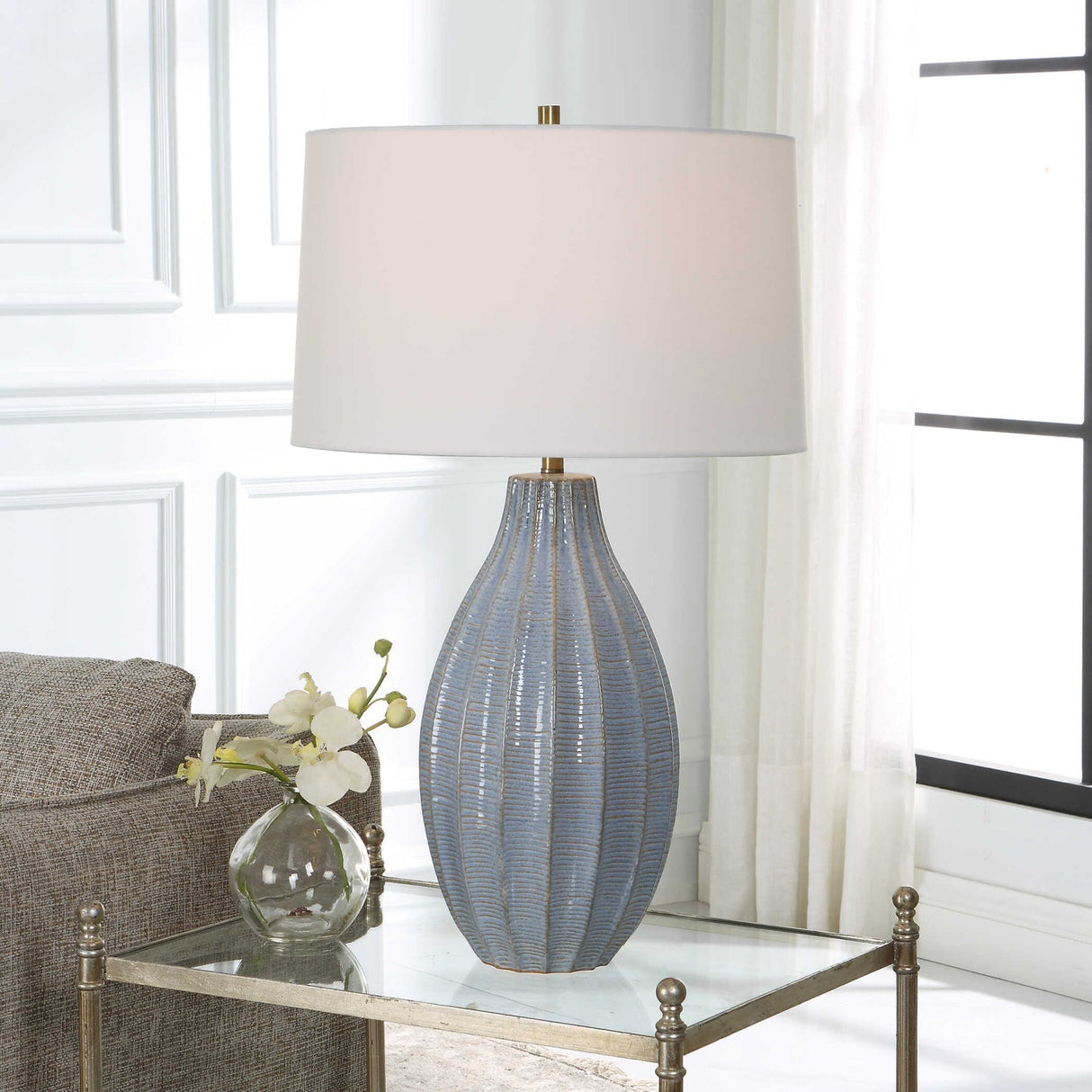 Scalloped Blue Ceramic Table Lamp by Uttermost Veston, alternate view 7
