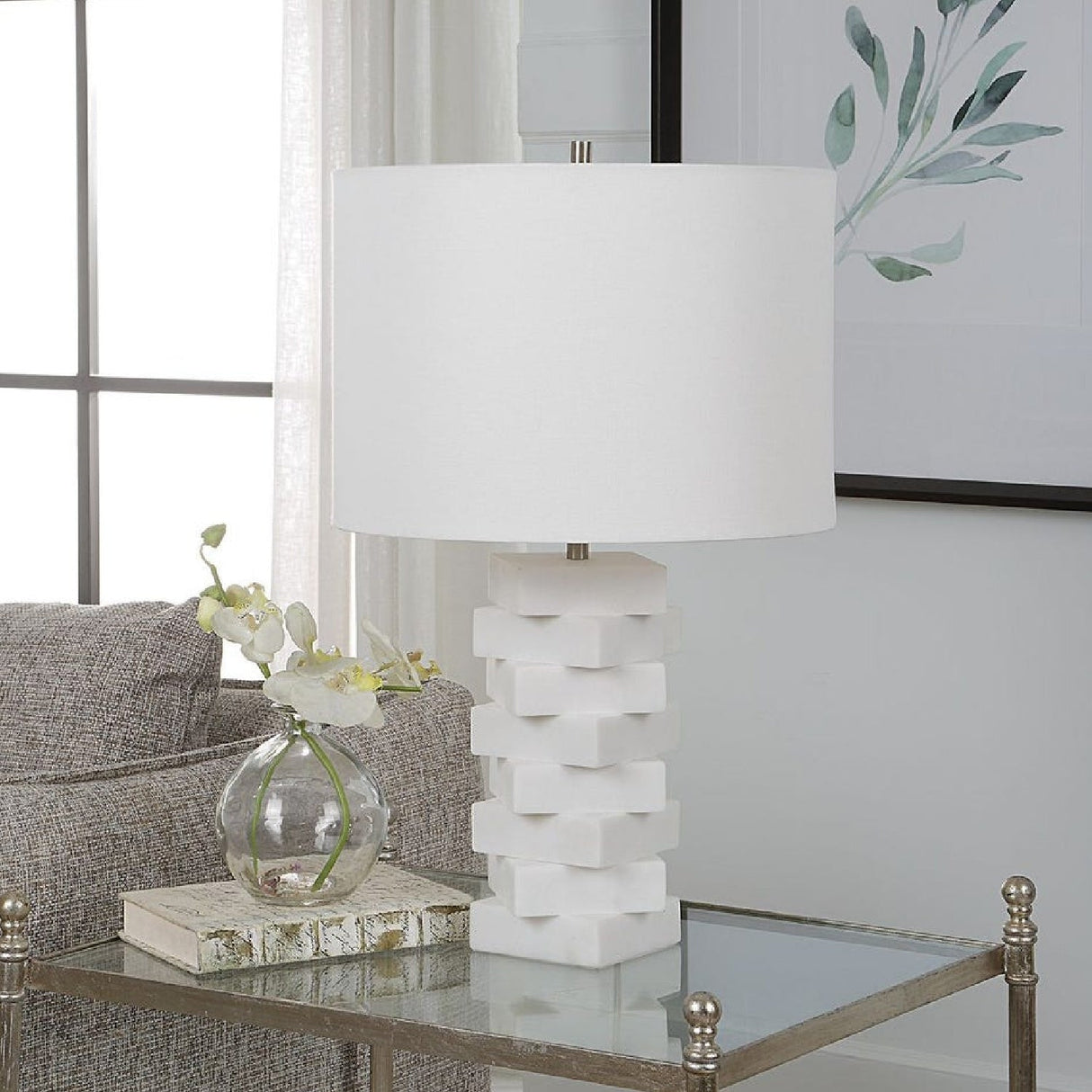 Modern European furniture - Stacked White Stone Table Lamp by Uttermost Ascent - www.oroa.com