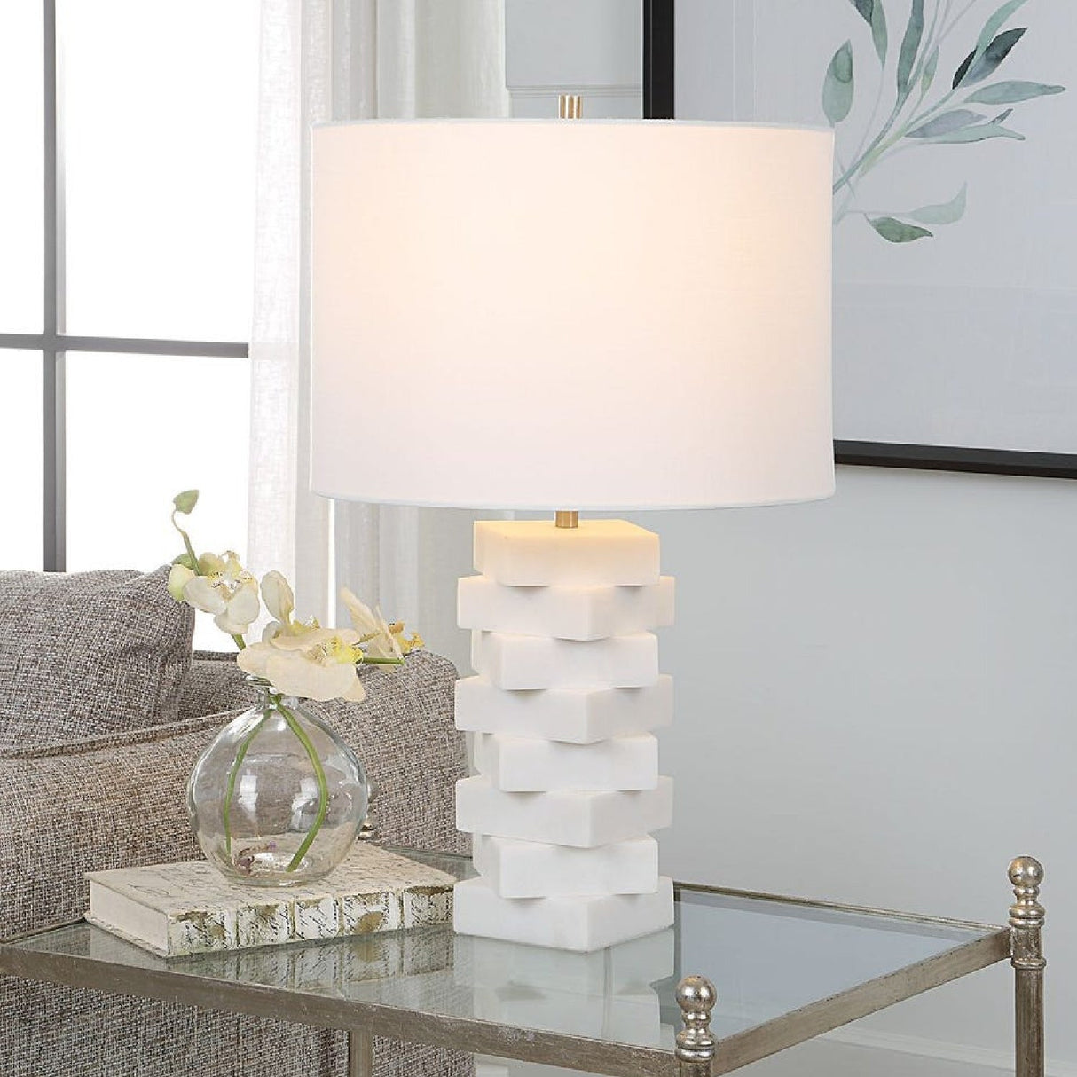 Stacked White Stone Table Lamp by Uttermost Ascent, alternate view 2