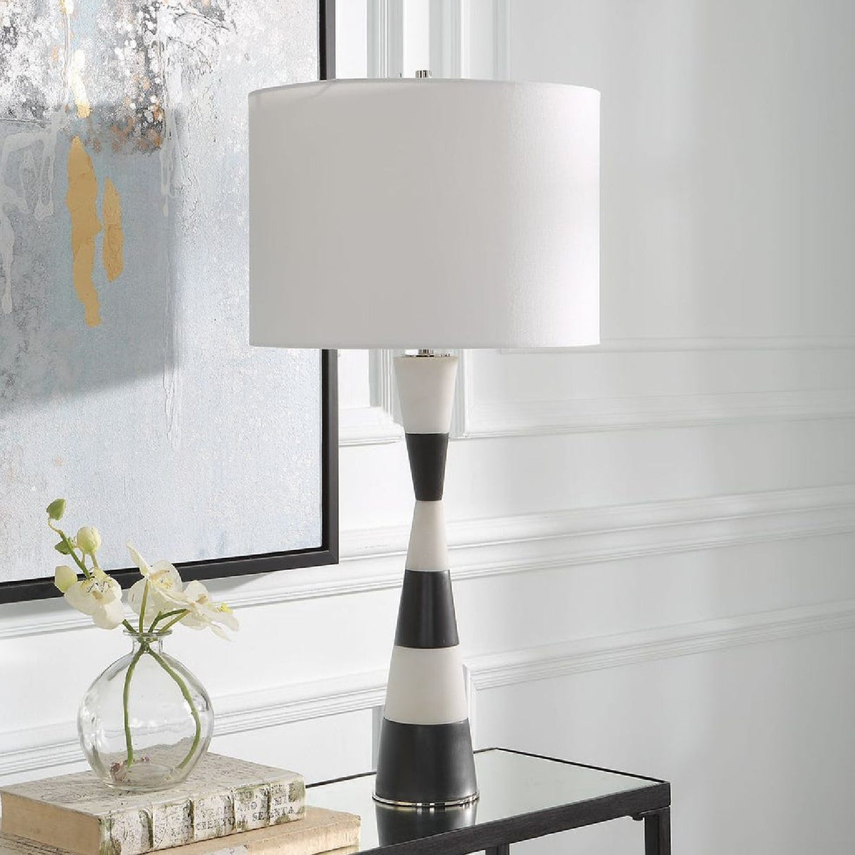 Modern European furniture - Black & White Stone Table Lamp by Uttermost Bandeau - www.oroa.com