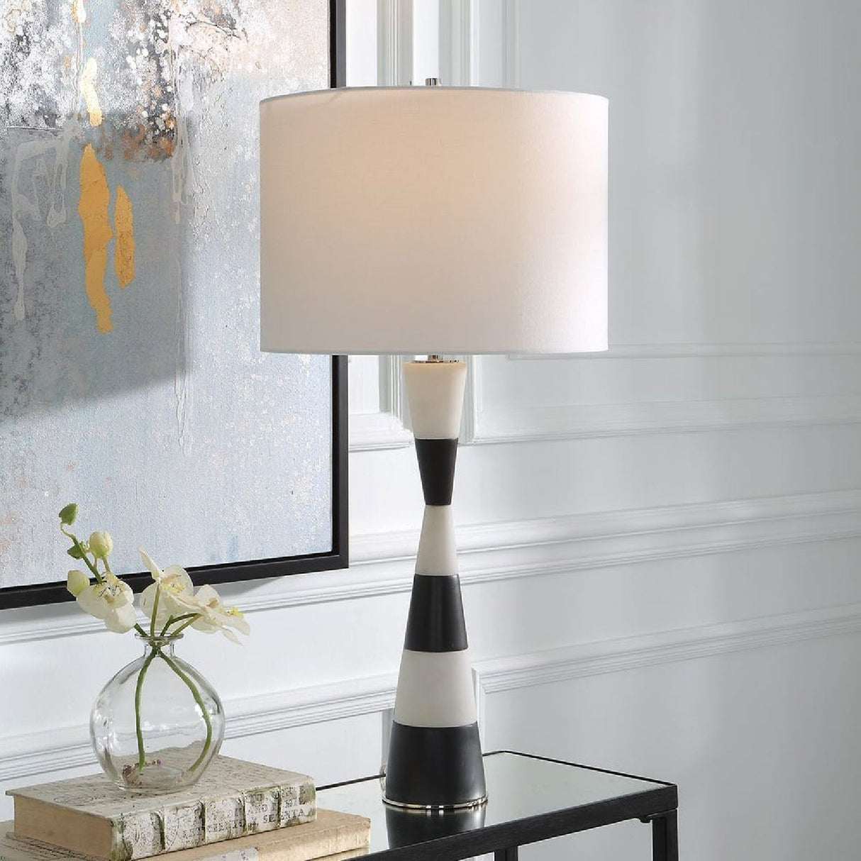 Modern European furniture - Black & White Stone Table Lamp by Uttermost Bandeau - www.oroa.com
