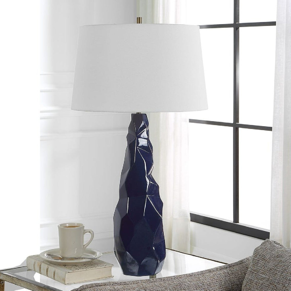 Blue Gloss Ceramic Table Lamp by Uttermost Kavos, alternate view 2
