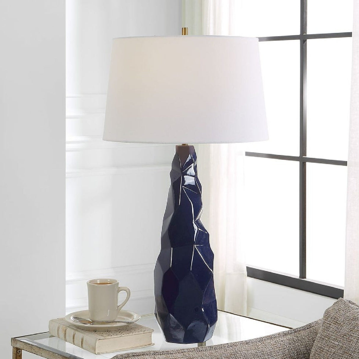 Blue Gloss Ceramic Table Lamp by Uttermost Kavos, alternate view 8
