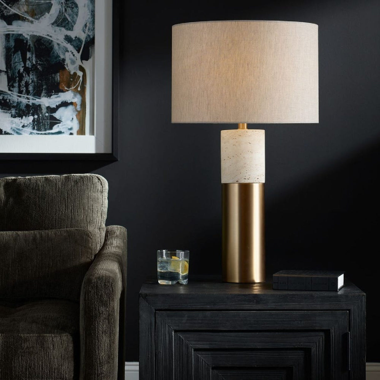 Modern European furniture - Brass & Stone Table Lamp by Uttermost Gravitas - www.oroa.com
