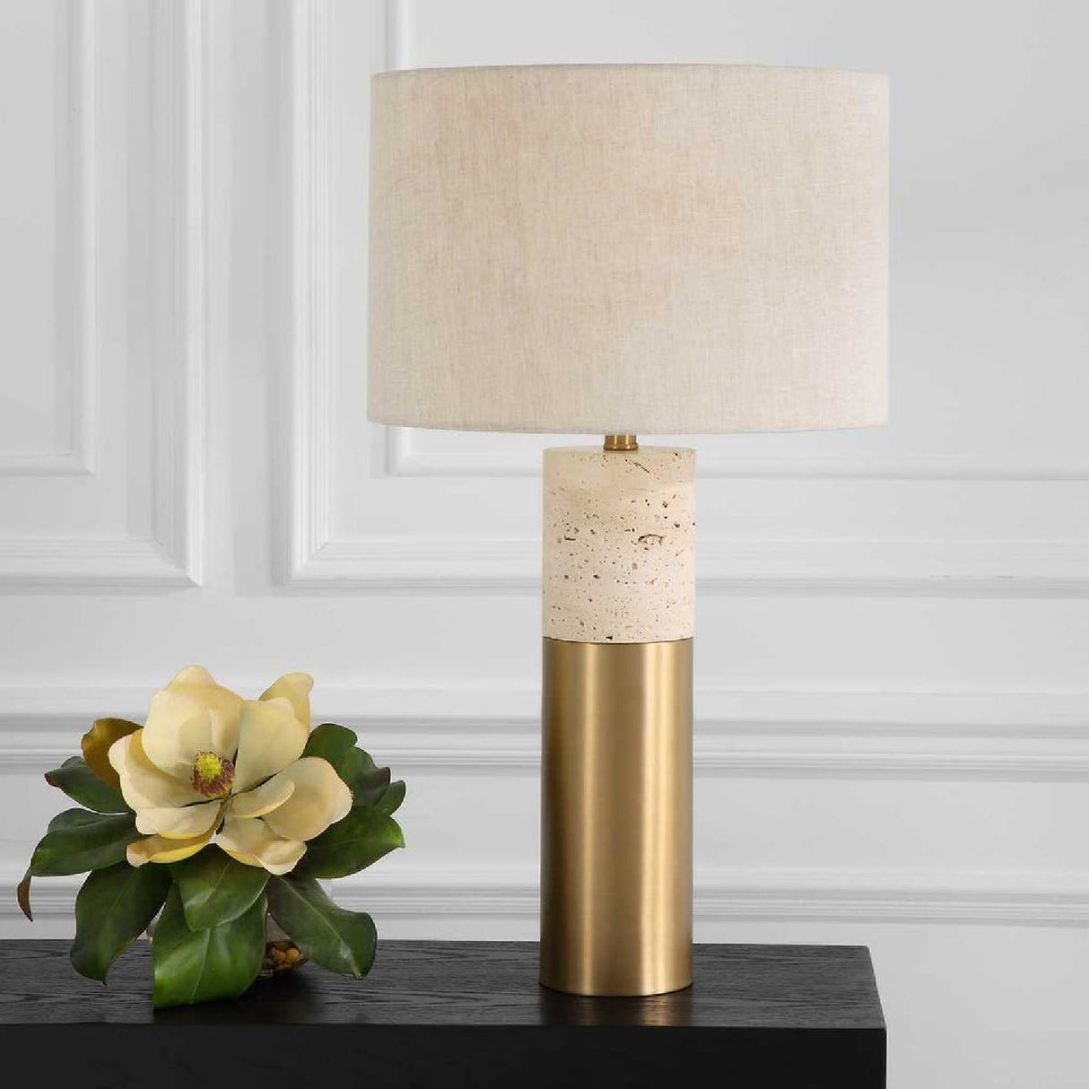 Modern European furniture - Brass & Stone Table Lamp by Uttermost Gravitas - www.oroa.com