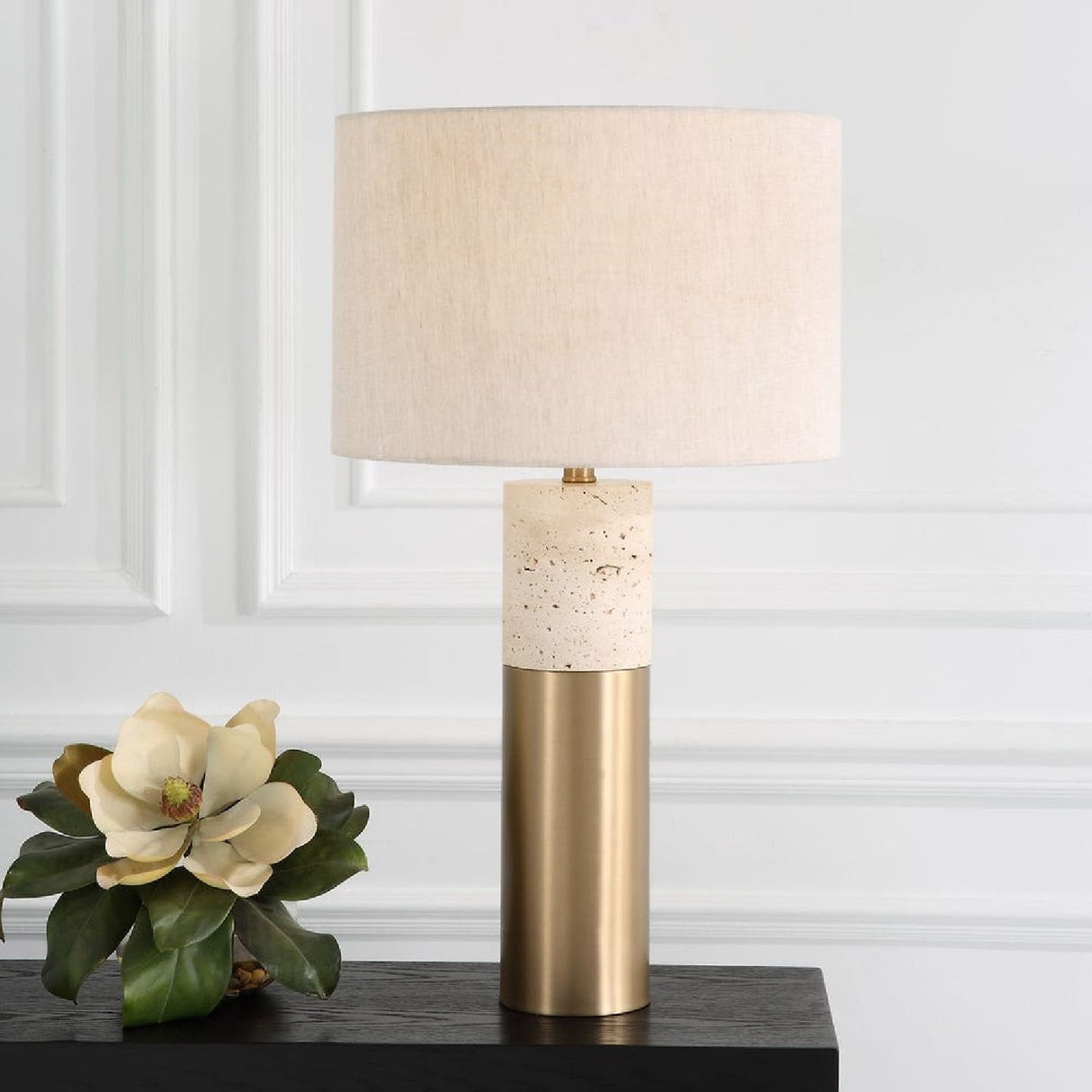 Modern European furniture - Brass & Stone Table Lamp by Uttermost Gravitas - www.oroa.com