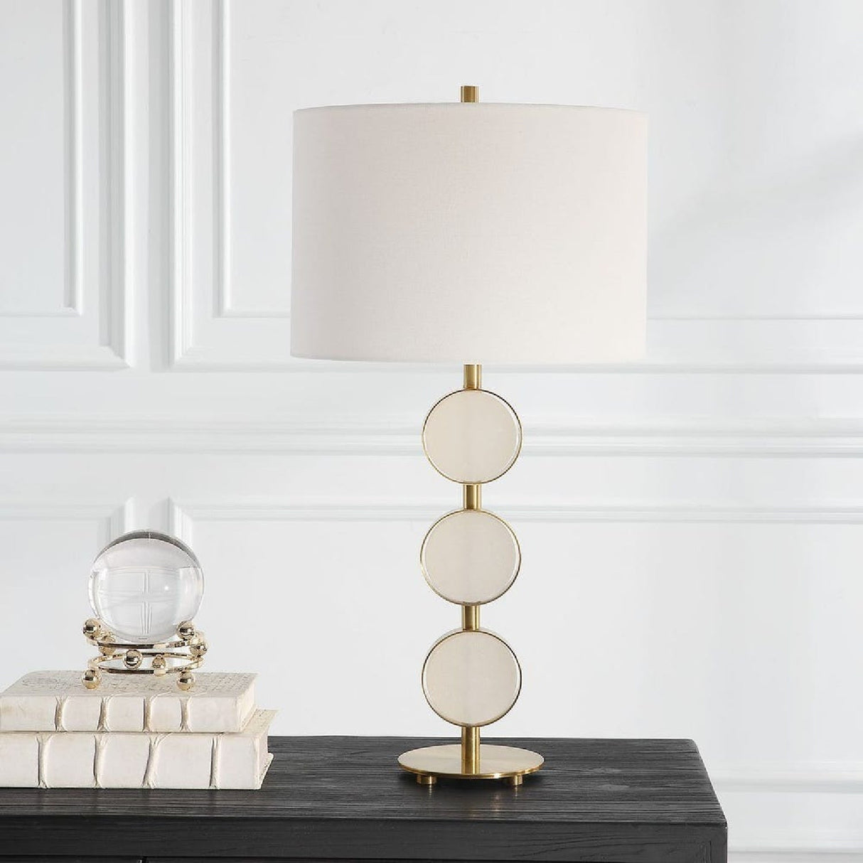 Round Alabaster Table Lamp by Uttermost Three Rings, alternate view 7