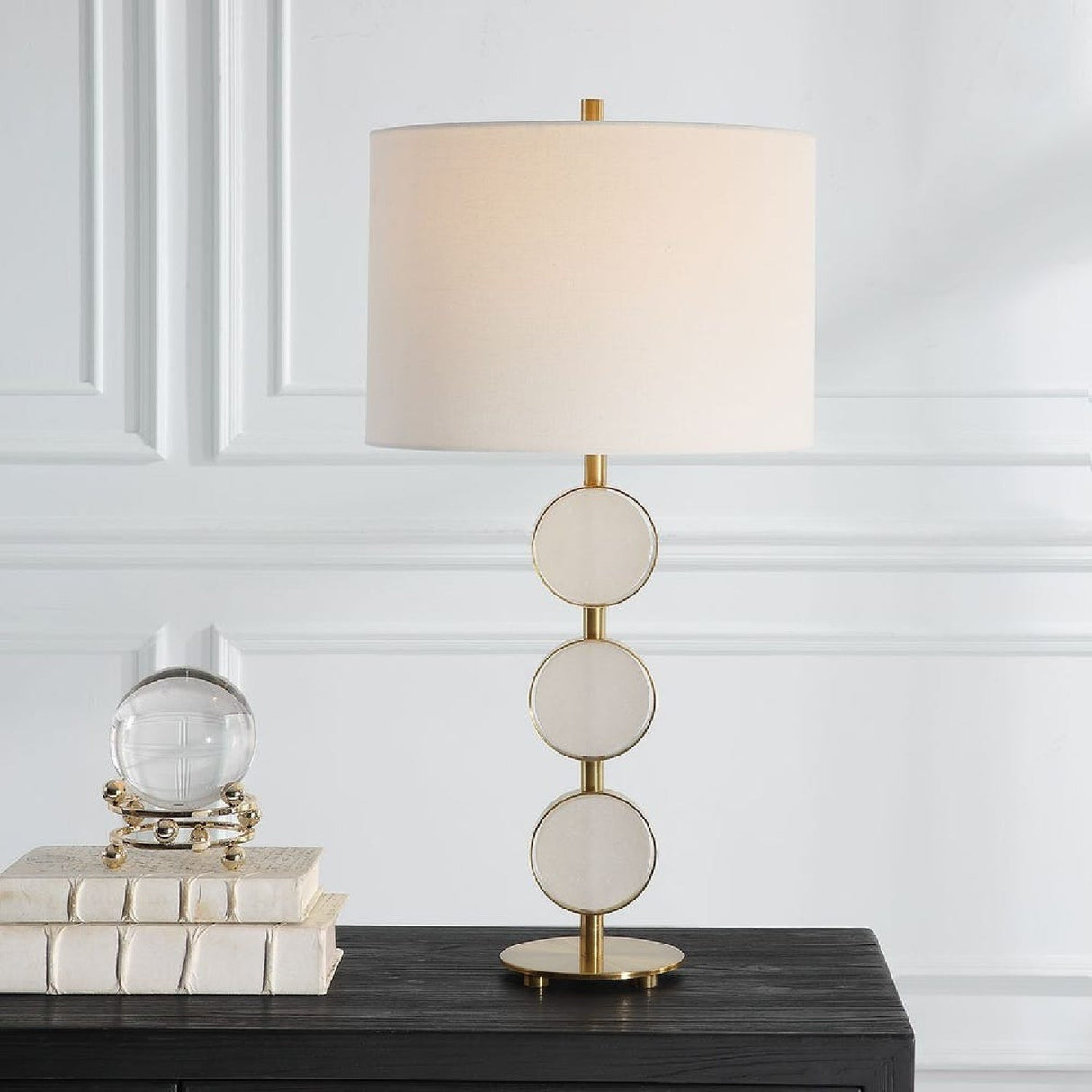 Round Alabaster Table Lamp by Uttermost Three Rings, alternate view 2