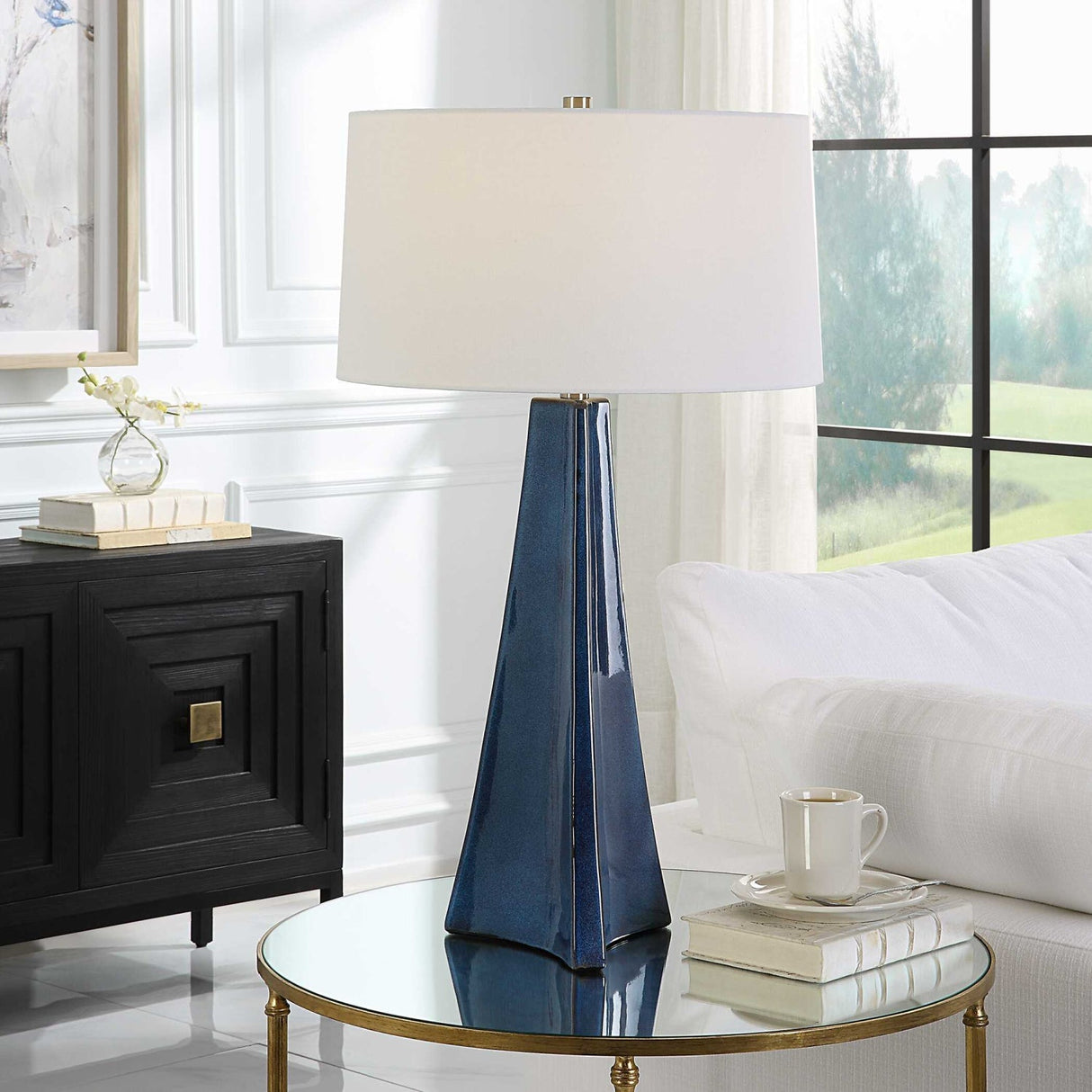 Tapered Blue Ceramic Table Lamp by Uttermost Teramo, alternate view 2