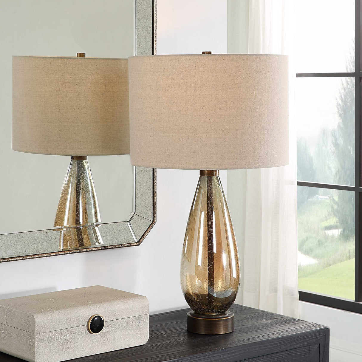 Modern European furniture - Teardrop Amber Glass Table Lamp by Uttermost Baltic - www.oroa.com