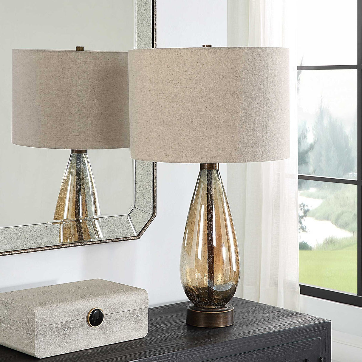 Modern European furniture - Teardrop Amber Glass Table Lamp by Uttermost Baltic - www.oroa.com