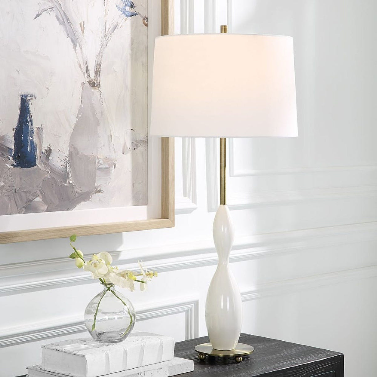 Modern European furniture - Hourglass White Ceramic Table Lamp by Uttermost Annora - www.oroa.com