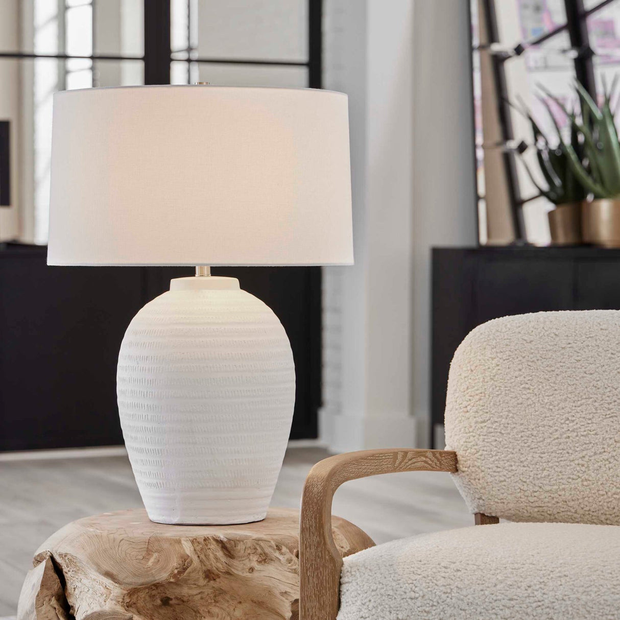 Modern European furniture - Urn-Shaped White Ceramic Table Lamp by Uttermost Reyna - www.oroa.com