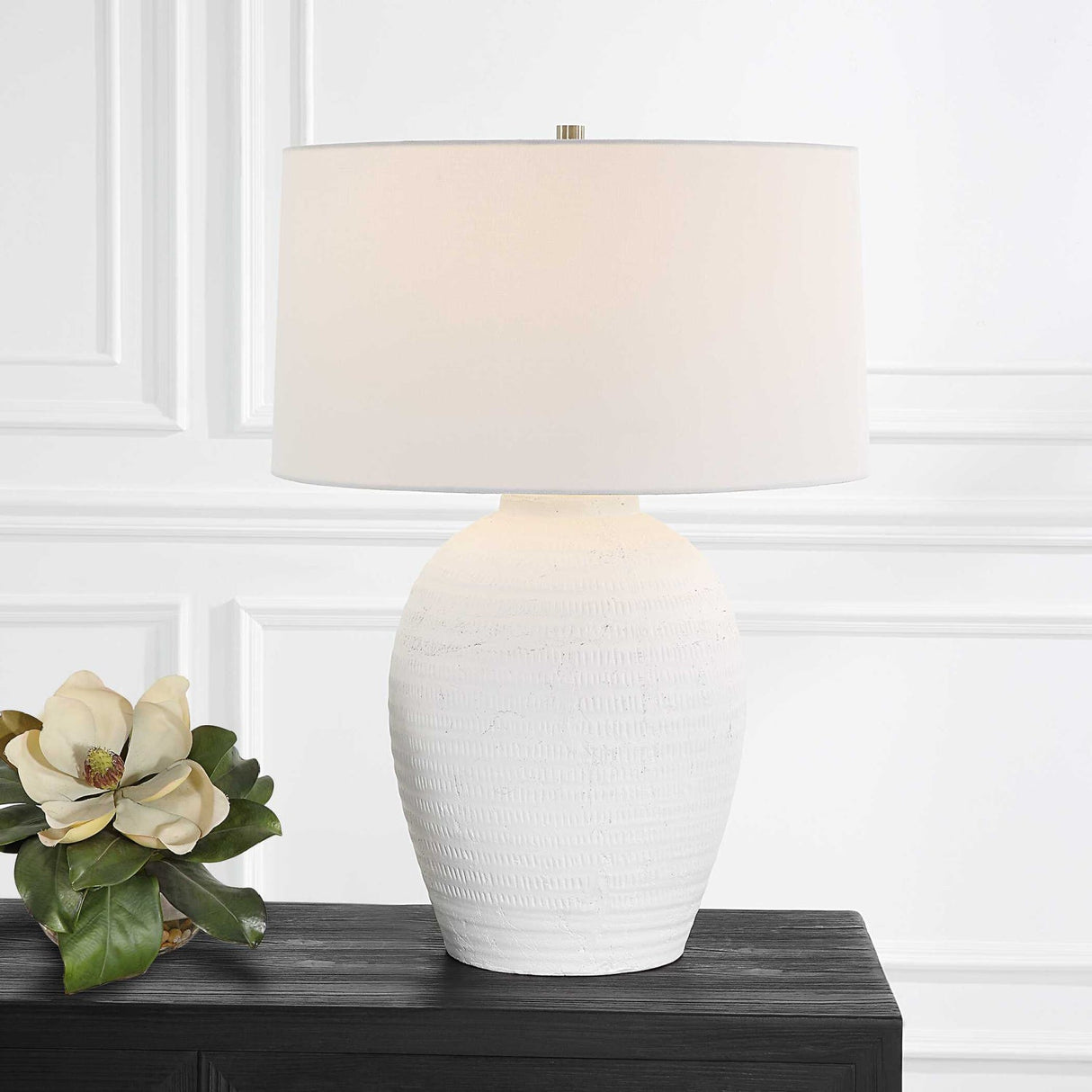 Modern European furniture - Urn-Shaped White Ceramic Table Lamp by Uttermost Reyna - www.oroa.com