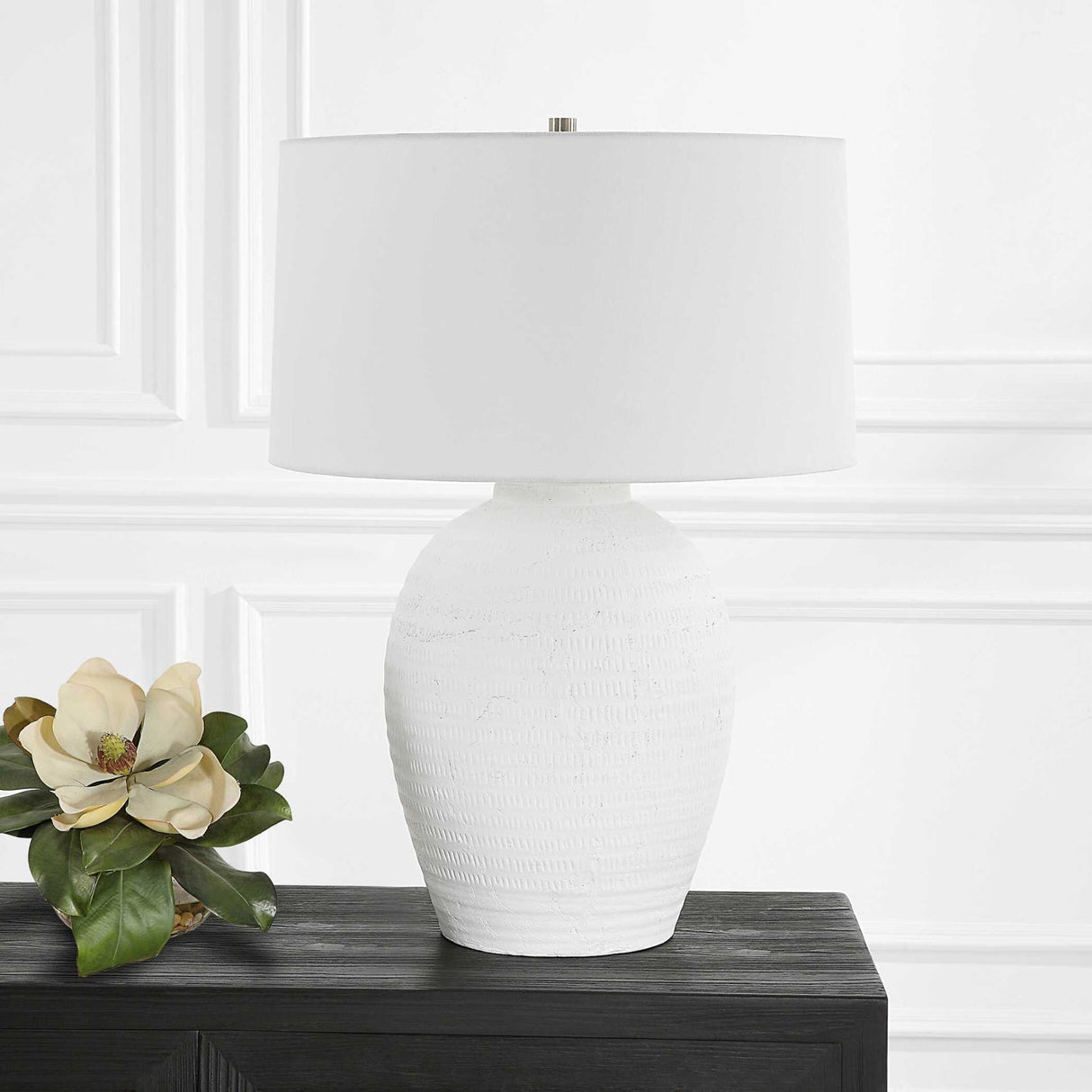 Modern European furniture - Urn-Shaped White Ceramic Table Lamp by Uttermost Reyna - www.oroa.com