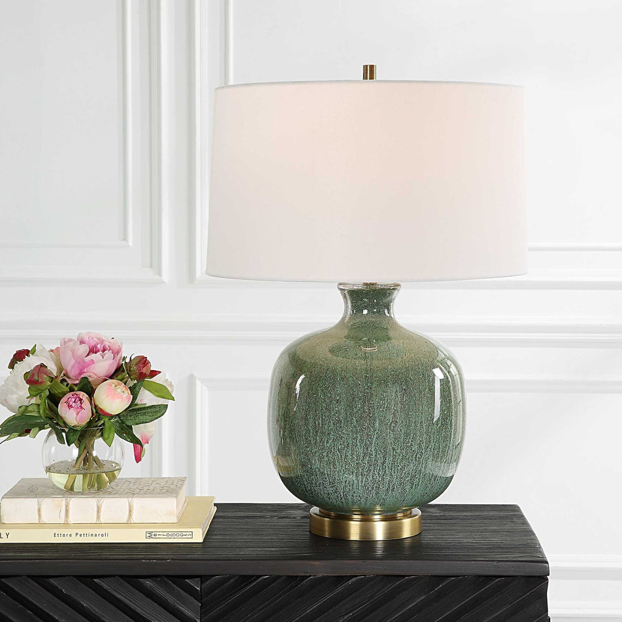 Aged Green Glass Table Lamp by Uttermost Nataly, alternate view 2