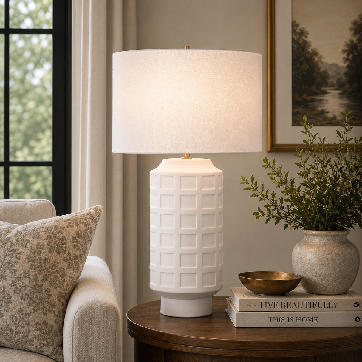 Modern European furniture - Embossed Tiles Ceramic Table Lamp by Uttermost Window Pane - www.oroa.com