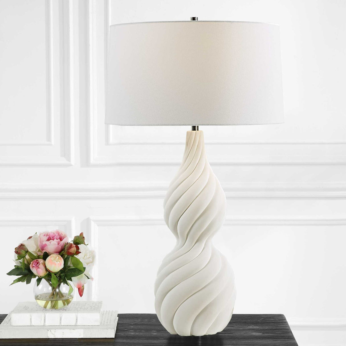 Coiled White Ceramic Table Lamp by Uttermost Twisted Swirl, alternate view 7