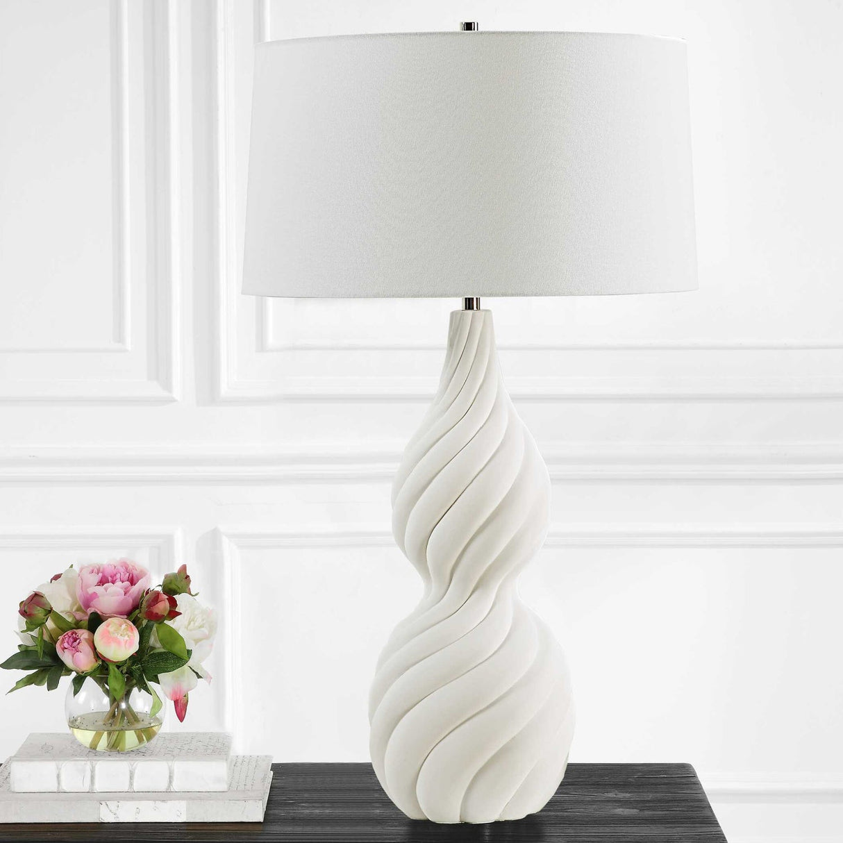 Coiled White Ceramic Table Lamp by Uttermost Twisted Swirl, alternate view 8