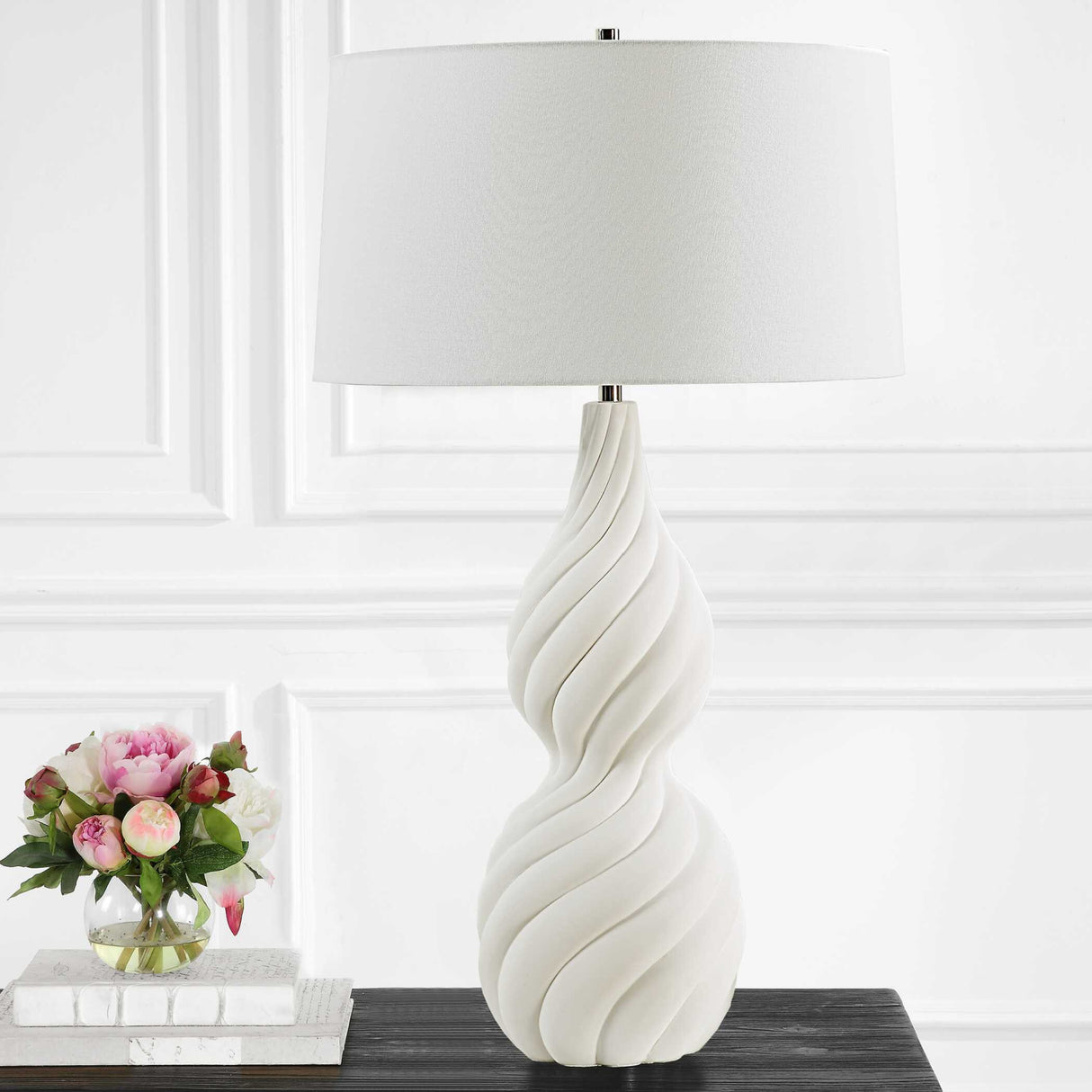 Modern European furniture - Coiled White Ceramic Table Lamp - www.oroa.com