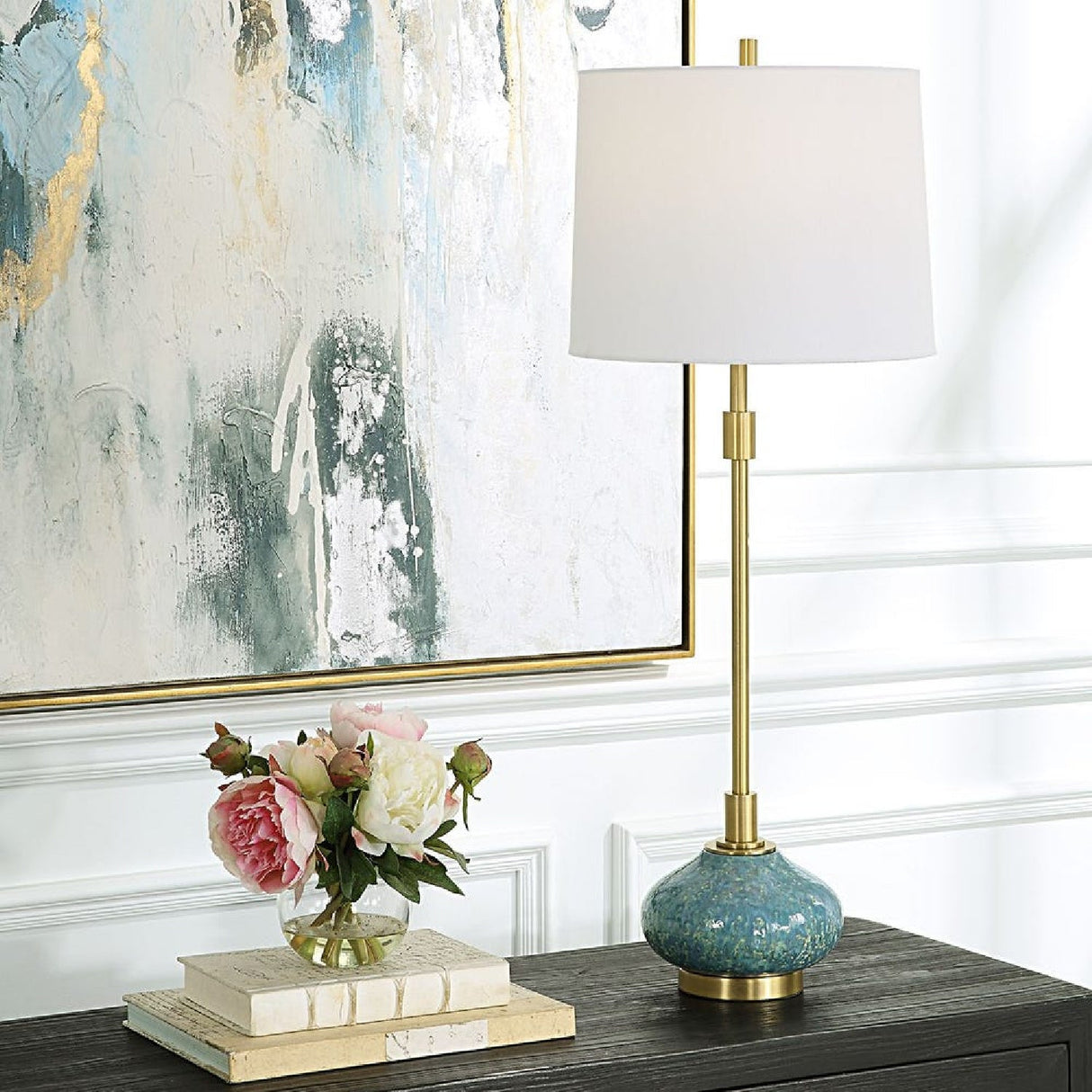 Blue Glazed Ceramic Buffet Lamp by Uttermost Kaimana, alternate view 2