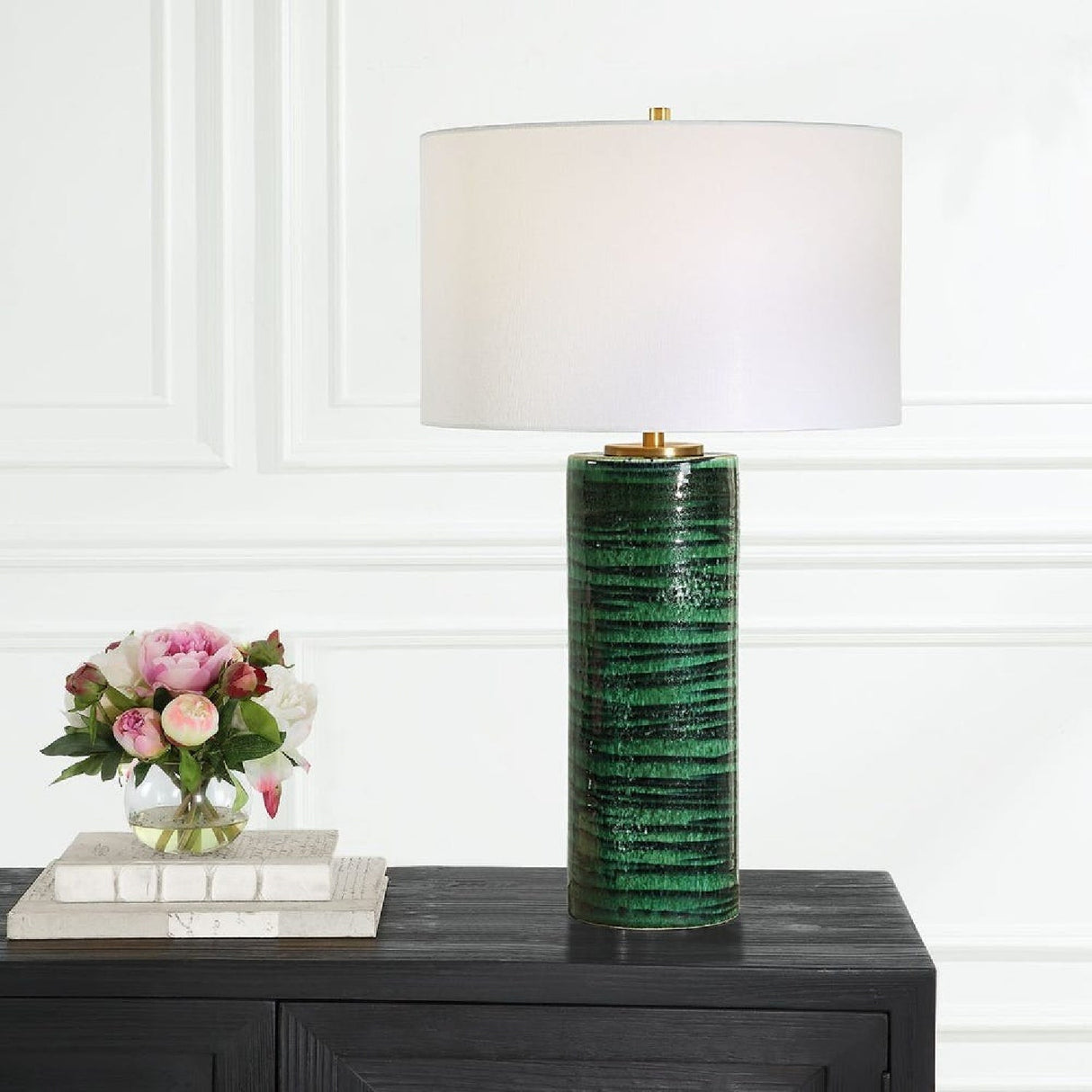 Modern European furniture - Striped Green Ceramic Table Lamp by Uttermost Galeno - www.oroa.com