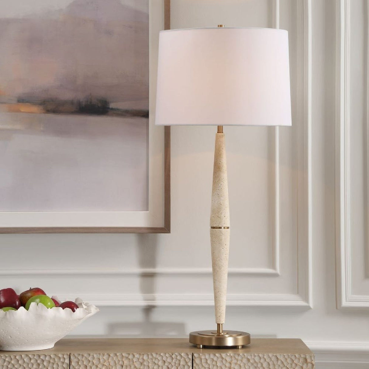 Modern European furniture - Beige Travertine Conical Table Lamp by Uttermost Palu - www.oroa.com