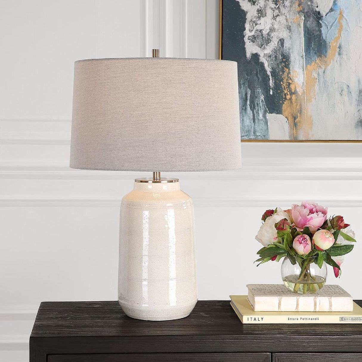 Crackled Glazed Ceramic Table Lamp by Uttermost Odawa, alternate view 2