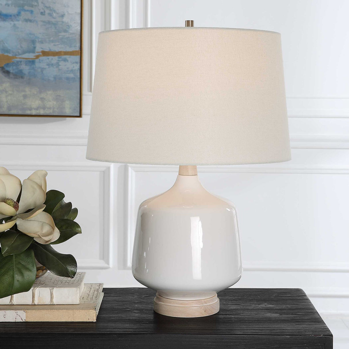 Modern European furniture - White Gloss Ceramic Table Lamp - www.oroa.com
