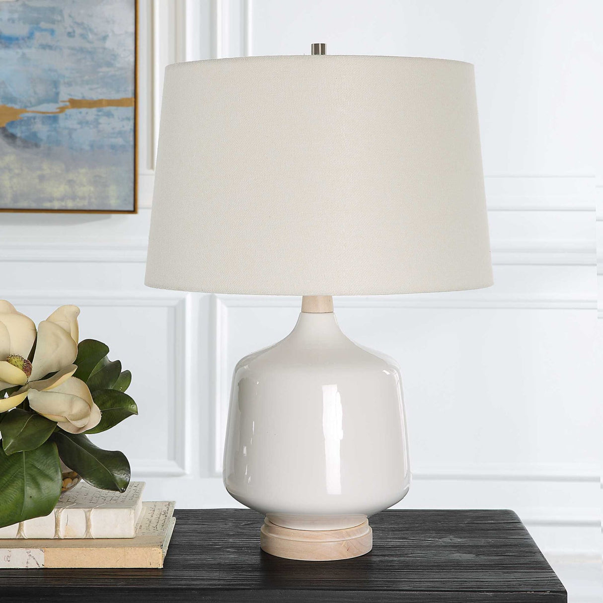 Modern European furniture - White Gloss Ceramic Table Lamp - www.oroa.com